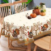 Virtumob fall tablecloth with turkey border enhances festive dining scenes