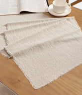Vitalizart beige table runner with slub texture for elegant dining and rustic charm.
