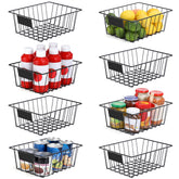 VITEVER 8-pack wire baskets with removable tags for organized pantry spaces.