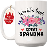 Vivulla68 Worlds Best Great Grandma Mug front view ideal for daily coffee