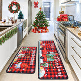 Voanos Christmas kitchen mat 17x30 front sink with gnome-truck design, ideal for catching spills.