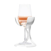 VoChill stemmed wine glass chiller in use keeps wine crisp without metallic taste.