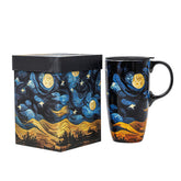 Voltogar Starry Night ceramic mug with lid for cozy coffee rituals
