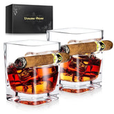 Vonams Stone cigar whiskey glass 12oz with built-in rest for cigars