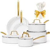 VONIKI 16-piece ceramic cookware set on counter for versatile everyday cooking