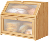 Vriccc bamboo bread box assembly view shows simple setup for quick countertop storage.