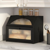 Vriccc bread box with bamboo body and diamond-pattern acrylic door showing large capacity for kitchen storage