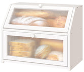 Vriccc white bread box on countertop with acrylic wave glass for tidy storage.