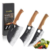 VRUIFA 3-Piece set: Serbian chef knife close-up showing sharp edge for precise slicing