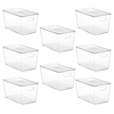 Vtopmart 8-pack clear bins with lids organize pantry and save space.