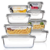 Vtopmart 8-pack glass storage rectangles with clear lids for organized meal prep