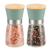 Vucchini salt and pepper grinders in green with bamboo lid for daily seasoning.