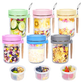 Vuinop 6-pack overnight oats containers with clear glass jars and lids for meal prep