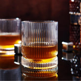 VUNDO ribbed whiskey glasses set of 4 for clear, enjoyable bourbon onrocks.