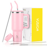 VUSIGN 40 oz tumbler with blush handle keeps drinks cold up to 30+ hours.