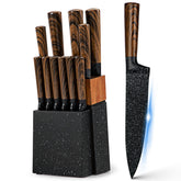 Vvwgkpk 12-piece knife set in wooden block for organized, durable kitchen prep.