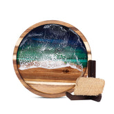VWOOX Acacia Round Tray with ocean resin art for stylish serving and display.