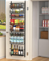 VyGrow over-the-door pantry organizer with eight baskets for clutter-free pantry storage.