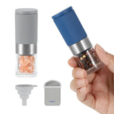 Vzaahu mini salt and pepper grinder blue gray, compact for small kitchens and travel.