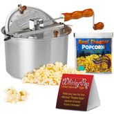 Wabash Valley Farms Whirley-Pop on stove with nylon gears for quick popping.
