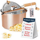 Wabash Valley Farms Whirley Pop on stove top with copper finish for quick, evenly popped corn