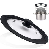 Walfos universal lid on a 10-inch pot; clear glass for quick monitoring