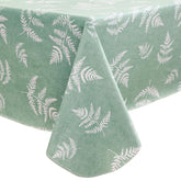 Walrus heavy-duty vinyl tablecloth on mint leaf dining setup provides stain resistance.
