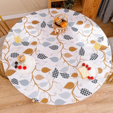 Walrus round vinyl tablecloth with flannel backing, close-up showing soft protection