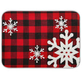Wamika Christmas Red Plaid Snowflake drying mat protects counters while drying dishes.