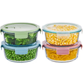 Wancilock round glass container with airtight lid for leftovers
