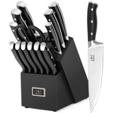 WANGMAZI 15-piece knife set with wooden holder for organized kitchen prep