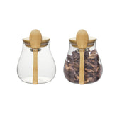 Wangsdjy glass storage jar with bamboo lid, front view, clear visibility for quick ingredient checks.