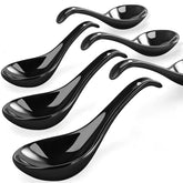 Wareland black ceramic soup spoons with deep oval hook design for easy sipping
