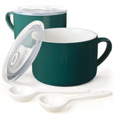 Wareland soup bowls with handles and spoons for easy serving.