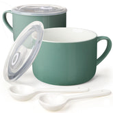 Wareland soup bowls with handles in teal blue, ideal for comforting hot meals.
