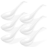 Wareland white ceramic soup spoons with deep oval hook design for easy broth pickup