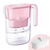 Waterdrop Elfin pink pitcher front view, compact fridge-friendly design.