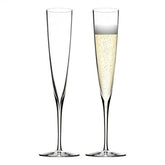 Waterford Elegance trumpet flute pair, side view, crystal clarity enhances sparkling wine.