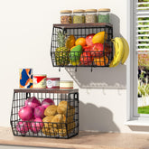 Wawocs 2-tier fruit bowl with wood lid on countertop for organization
