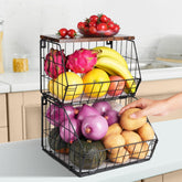 Wawocs two-tier wall-mounted basket with wood lid for organized kitchen storage.