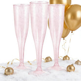 WDF 36-pack pink glitter plastic champagne flutes for stylish celebrations.