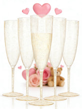 WDF gold glitter champagne flute adds festive sparkle.
