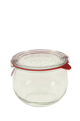 WECK 744 tulip jars in clear glass, perfect for storing spices and dry goods.