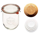 WECK 745 Tulip Jar 1L holds sourdough starter in a clear, reusable glass container.