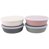 WeeSprout pink-lidded bamboo kid bowls for easy dishwasher-safe meals