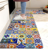 Weesire boho kitchen rugs 2pc pattern blue yellow orange for soft anti-fatigue comfort