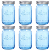 Wellife wide-mouth 32 oz blue jar front view for storage.