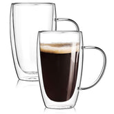 Wells 2-pack 15oz double-wall glass mug front view highlighting insulation and design