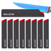 Wellstar steak knife edge guard close-up, universal fit protects blades from nicks.
