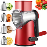 Weltonhm rotary cheese grater in red with suction base enables stable shredding.
